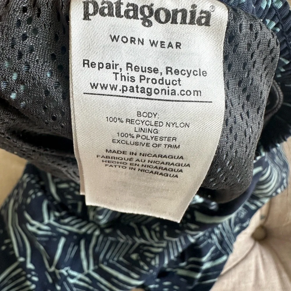 Patagonia Navy and Mint Patterned Shorts